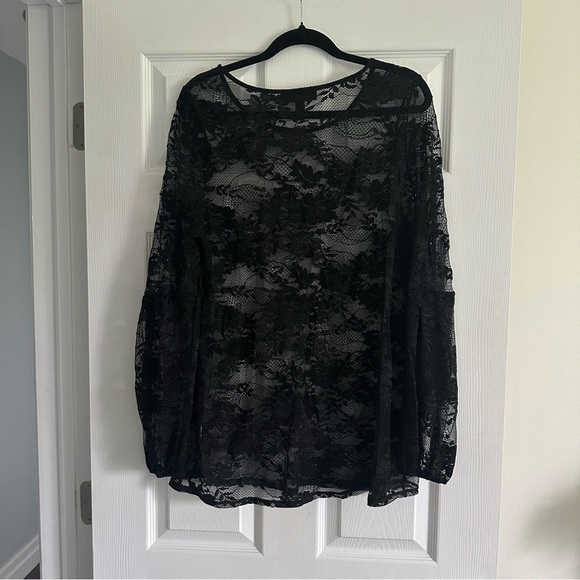 Size 1X Love & Legend Floral Black Lace Long Sleeve Blouse - Picture 3 of 6
